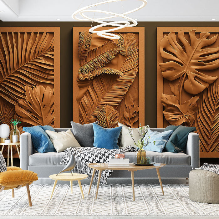 Tapete Imitationsmalerei | Relief Terrakotta Laubmuster