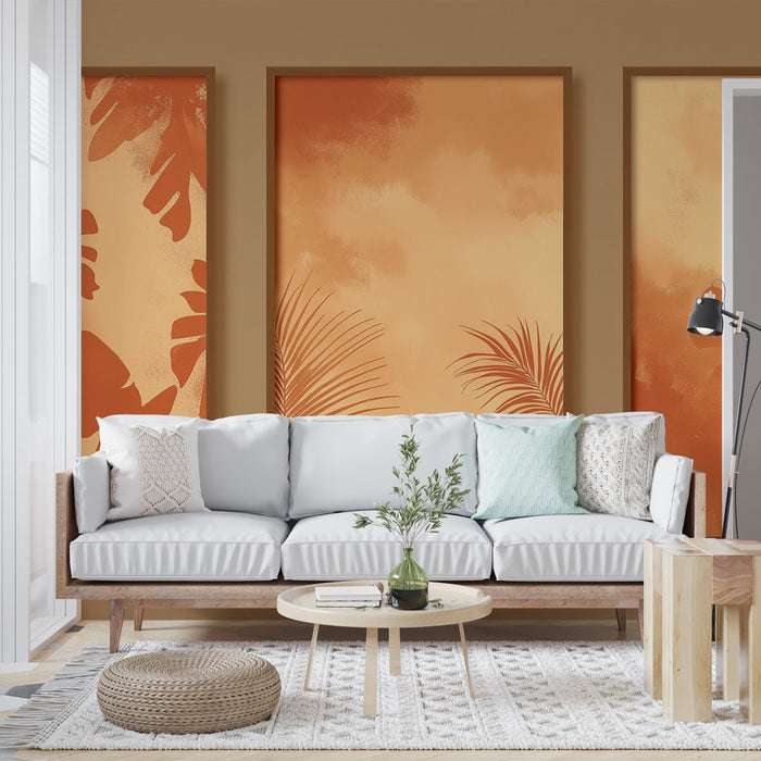 Imitace malby tapety | Oranžové vzory listí v gradientu