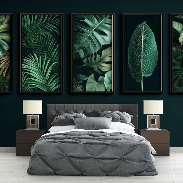 Fresk Duvar Kağıdı taklit boyama | Yeşil tonlarda yoğun yaprak desenleri