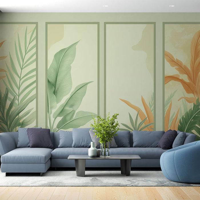 Mural Wallpaper imitation painting | Tropical leaf patterns with soothing shades