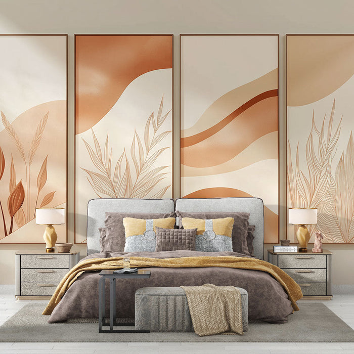 Papel de parede imitação de quadro | Motivos orgânicos em tons terrosos e dourados