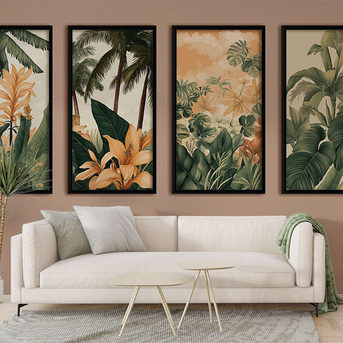 Ταπετσαρία απομίμηση ζωγραφικής | Παλέτα πορτοκαλί και τροπικού πράσινου