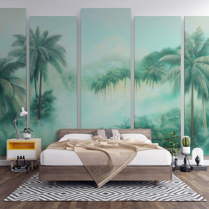 Fototapet taklit boyama | Huzur veren sislerde bol palmiye ağaçları