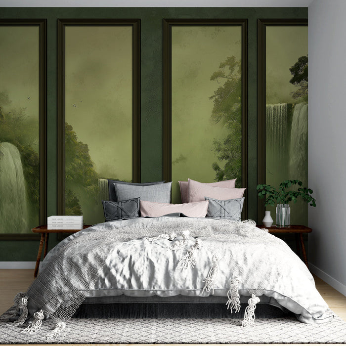 Fototapet imitasjon av maleri | Landskap med frodige og tåkete fossefall