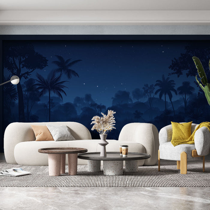 Fototapet taklit boyama | Ay ışığında tropikal manzara