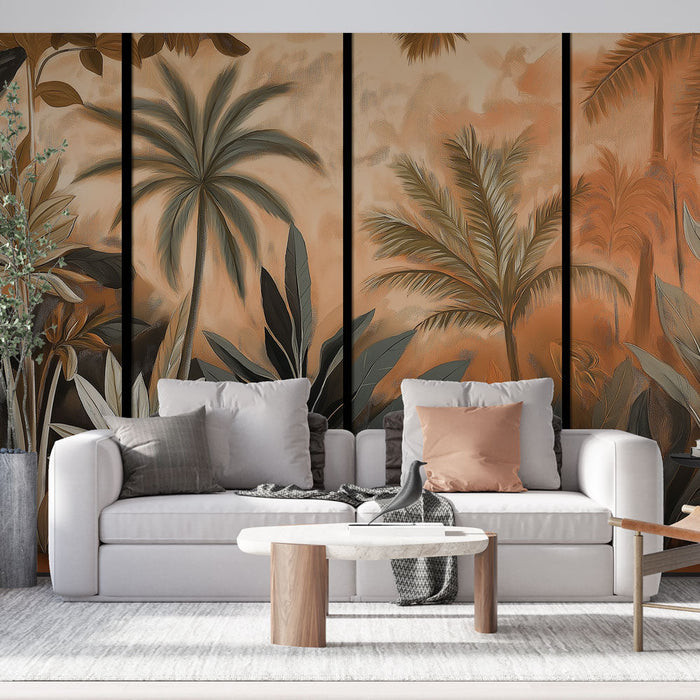 Tapeta imitująca obraz | Tropikalny pejzaż w ziemiastych tonacjach