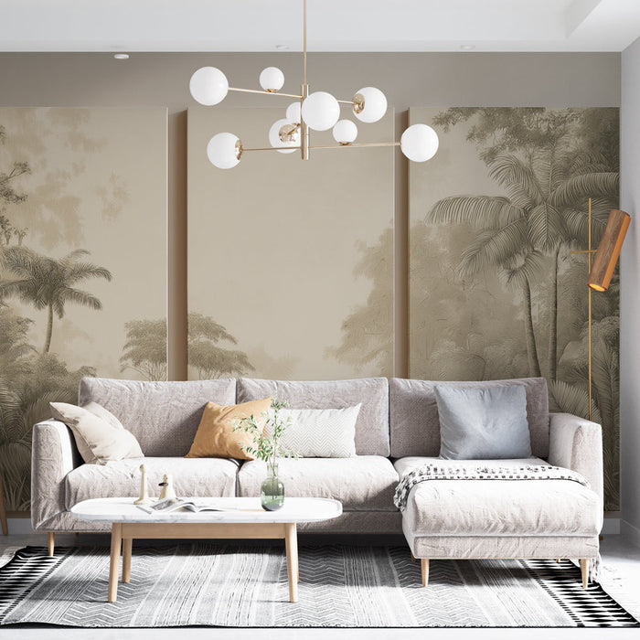 Papel de parede imitação de pintura | Paisagem tropical em tons de bege