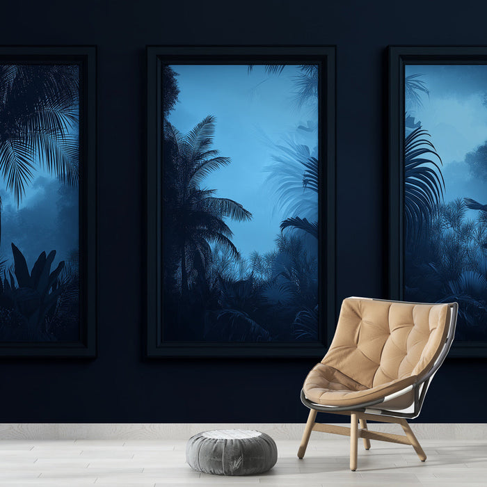 Tapeta imitacja malarstwa | Tropikalny krajobraz w odcieniach niebieskiego