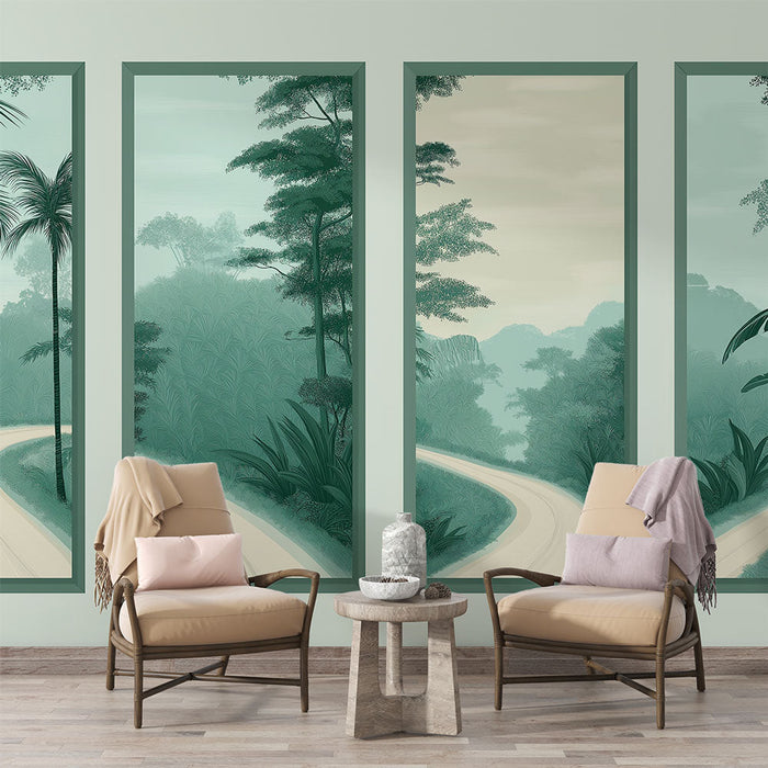 Fototapet taklit resim | Dört panelli tropikal manzara