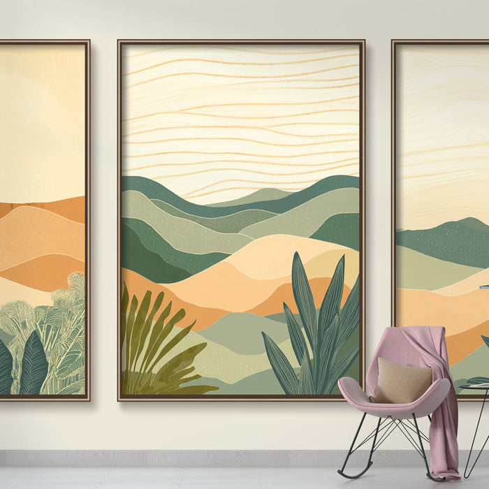 Fototapet taklit boyama | Dalgalı şekillerle renkli manzaralar