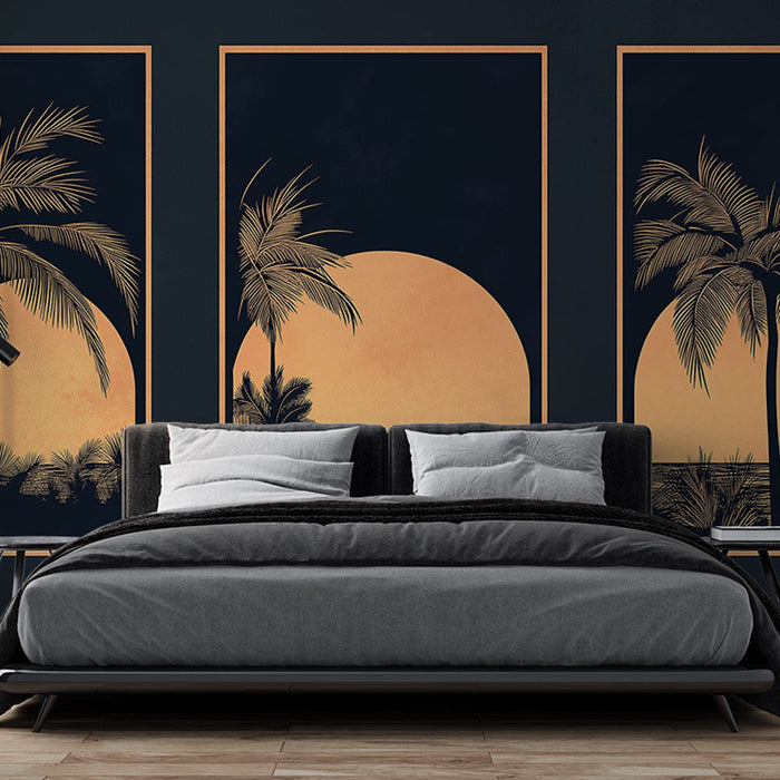 Tapete με απομίμηση πίνακα | Στιλιζαρισμένα τροπικά τοπία κατά το ηλιοβασίλεμα