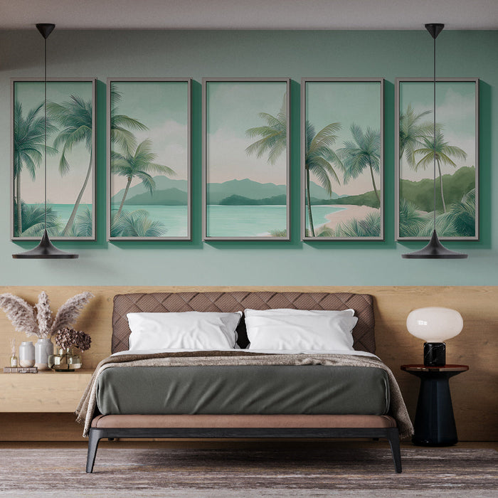 Fototapet imitation painting | Tropisk strand med palmer och berg