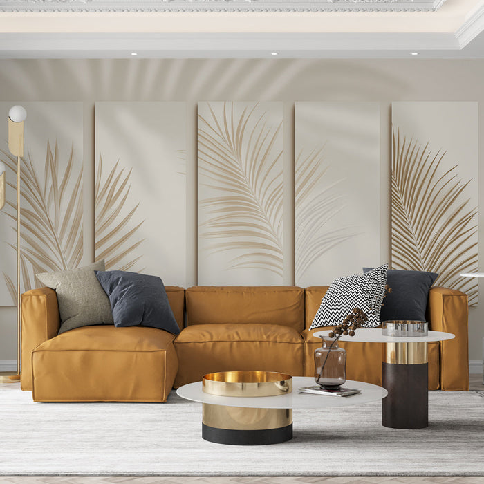 Tapete de imitación de mural | Plantas tropicales en tonos neutros