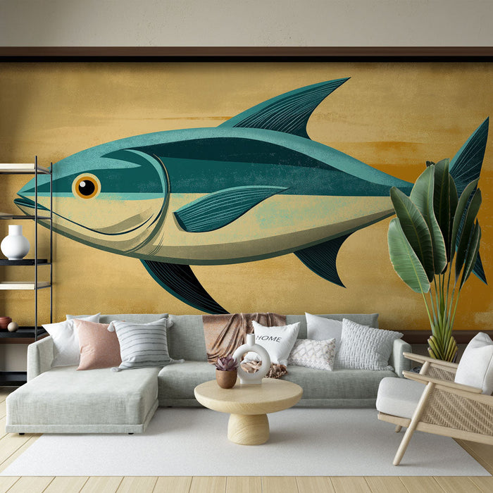 Fototapet taklit resim | Altın arka plan üzerinde stilize balıklar