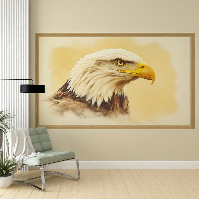 Falfestmény utánzat festmény | Részletes portré egy sasról meleg színekkel