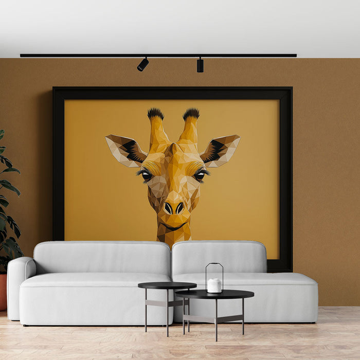 Mural Wallpaper imitation painting | Geometric portrait of a giraffe on a yellow background