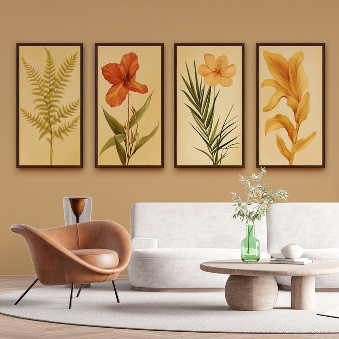 Имитираща живопис тапет | Четири изискани художествени творения с ярки цветя на мек фон