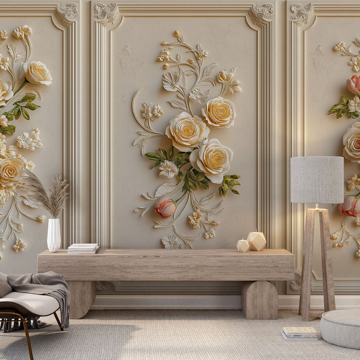 Tapéta utánzat | Gyönyörű rózsák és dombornyomott virágos motívumok