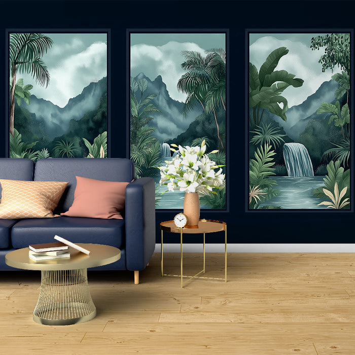Carta da parati imitazione pittura | Scene di giungla pacifiche con fiumi e cascate