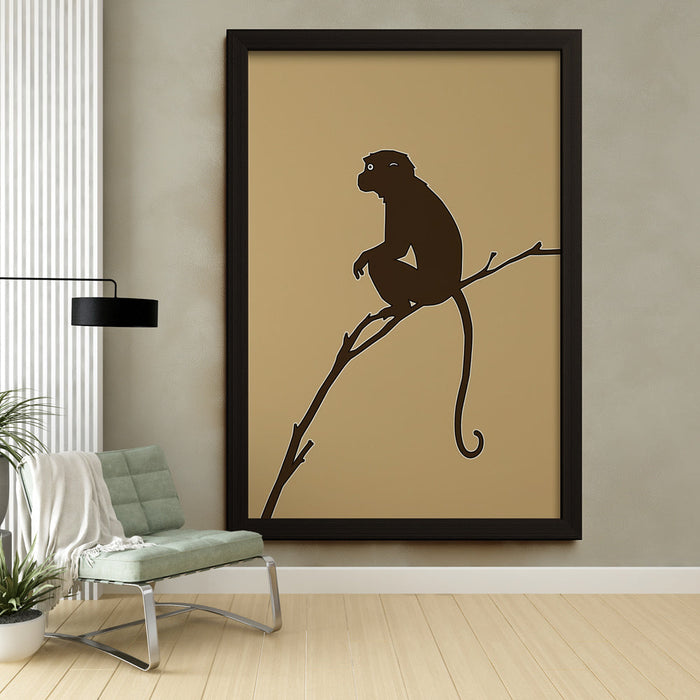Tapete nachahmende Malerei | Silhouette eines Affen auf einem eleganten Ast