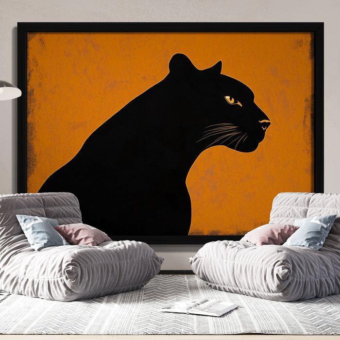 Имитираща картина тапет | Силует на пантера на ярко оранжев фон