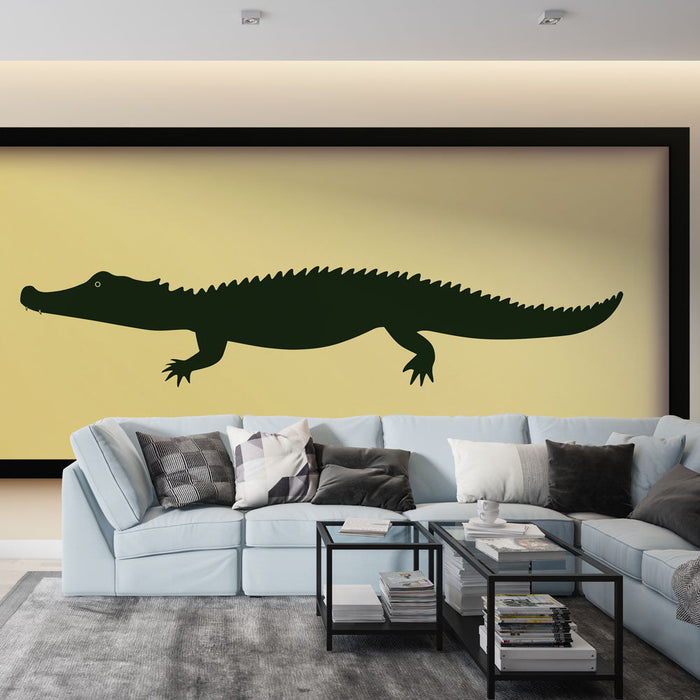 Duvar Kağıdı taklit resim | Sarı arka plan üzerinde stilize edilmiş bir timsah silueti