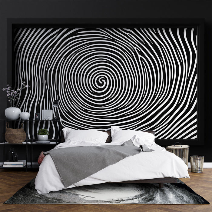 Imitație de tapet mural pictură | Spirale elegante alb-negru