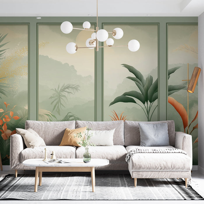 Ταπετσαρία απομίμησης ζωγραφικής | Λεπτή τροπική τάση με πλούσια βλάστηση