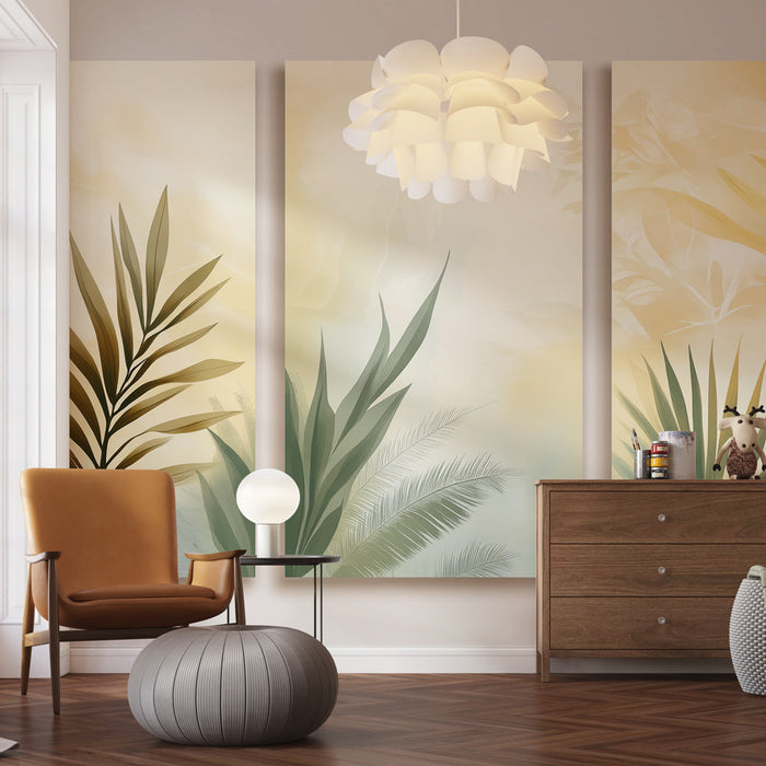 Tapéta utánzat táblakép | Három modern levél lágy árnyalatokban