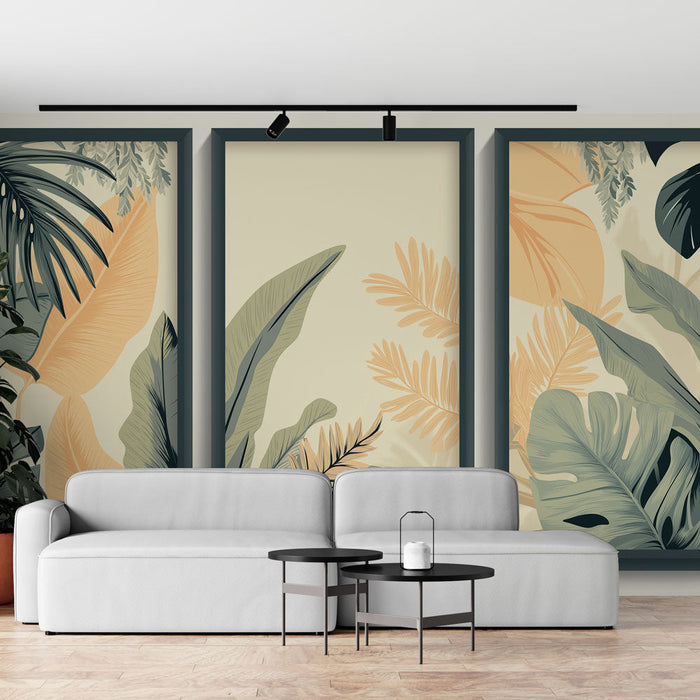 Tapet imitație de tablou | Trio de frunze tropicale în nuanțe dulci