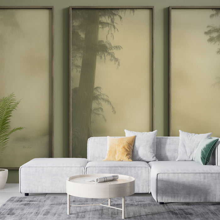 Mural Wallpaper imitation painting | Trio of panels evoking a mysterious forest
