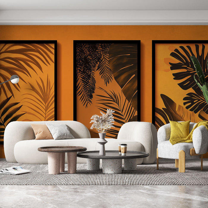 Mural Wallpaper imitation painting | Three frames with elegant foliage patterns