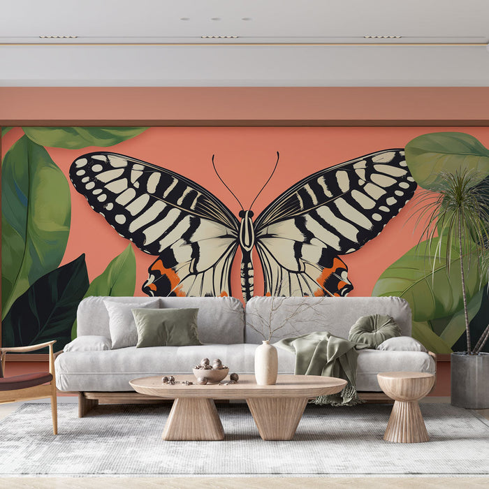 Falfestmény utánzat festmény | Egy fenséges pillangó landol buja levelek között