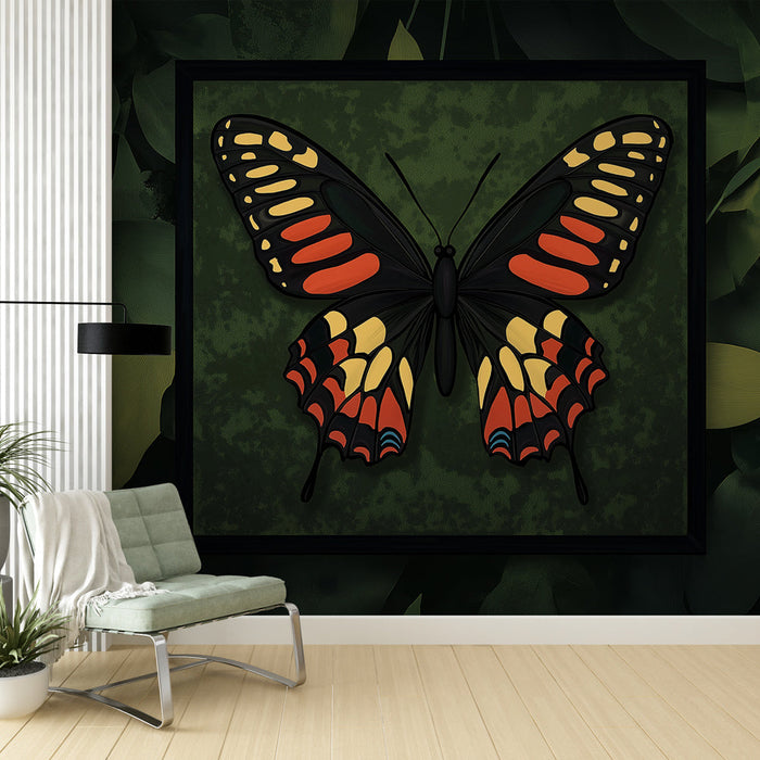 Imitace malby tapety | Barevný motýl na bujné zelené pozadí