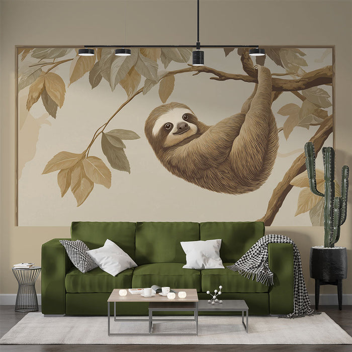 Falfestmény utánzat festmény | Egy lajhár lóg finom levelek között