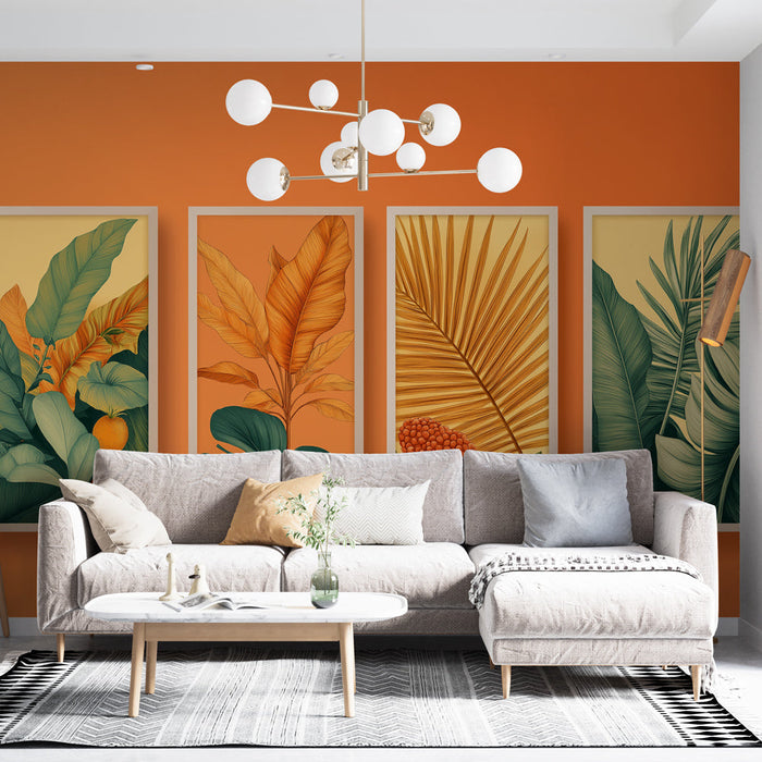 Fototapet imitation painting | En livlig samling af eksotiske blade og frugter