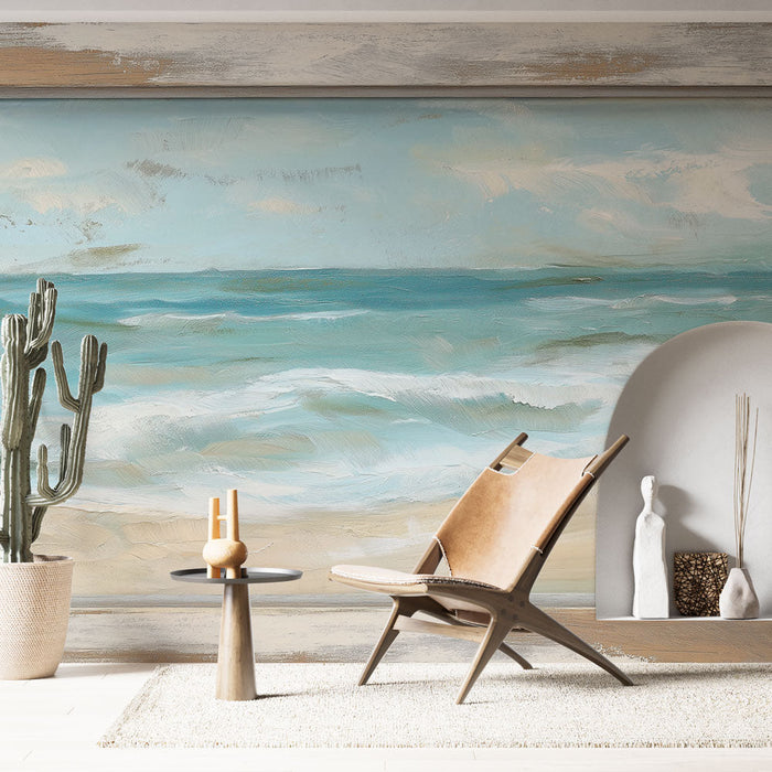 Poslikava stene imitacija slikanja | Pomirjujoč prizor morja in zlate mivke