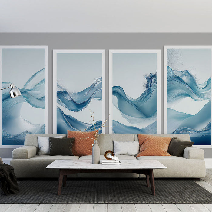 Тапет с имитация на боядисване | Течни вълни в сини градиенти