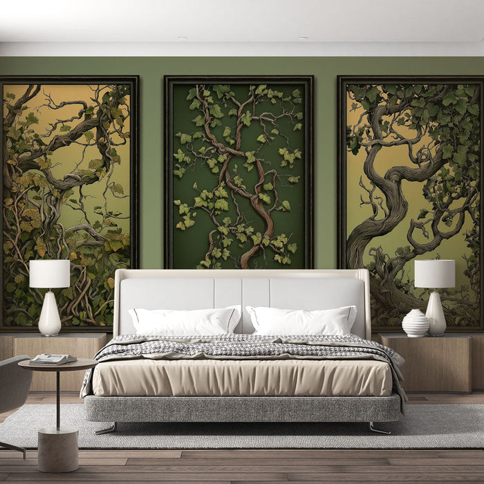 Tapetti jäljitelmämaalaus | Kietoutuneet köynnökset liukuvärjätyllä taustalla