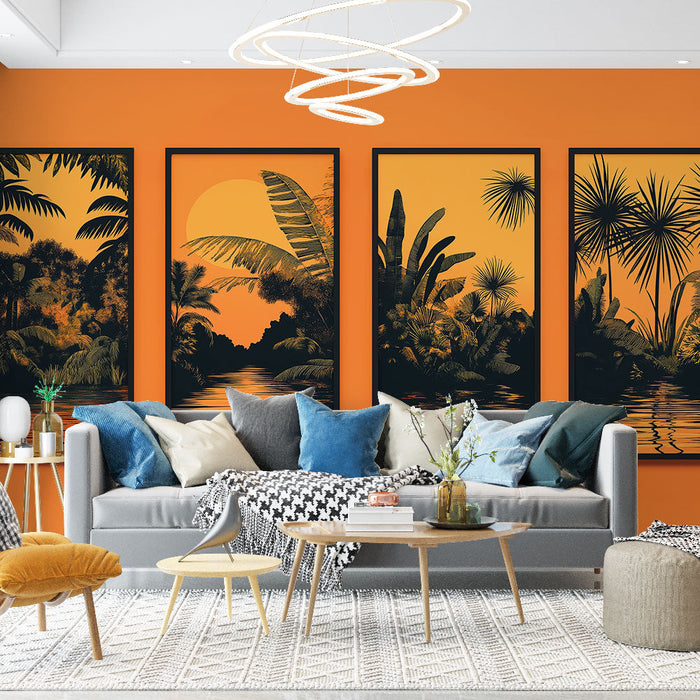Carta da parati imitazione pittura | Viaggio nel cuore di una giungla soleggiata