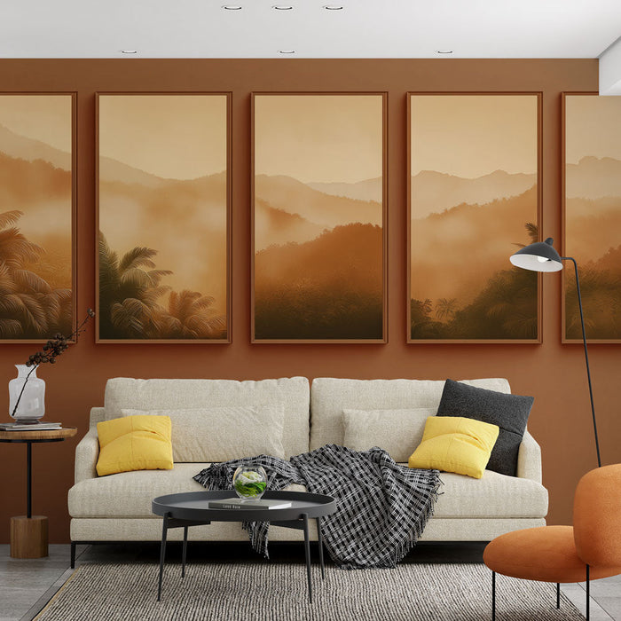 Fototapet imitation painting | Warm gradient views on misty hills