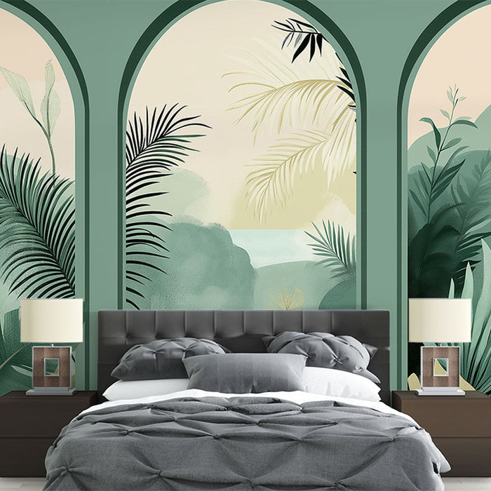 Tapeta s posnemanjem poslikave | Tropski pogledi skozi elegantne arkade