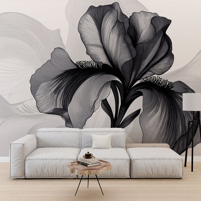 Mural Wallpaper black and white iris | Delicacy in monochrome