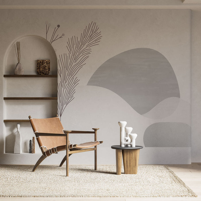 Papel pintado japandi | Naturaleza salvaje gris