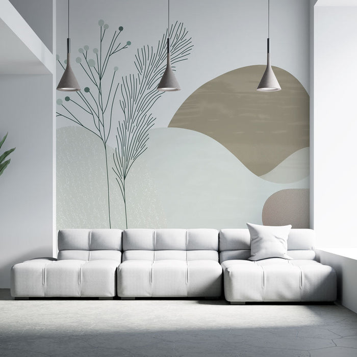 Papel pintado japandi | Naturaleza salvaje verde pastel