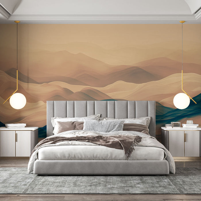 Papel pintado japandi | Olas con tonos naranjas