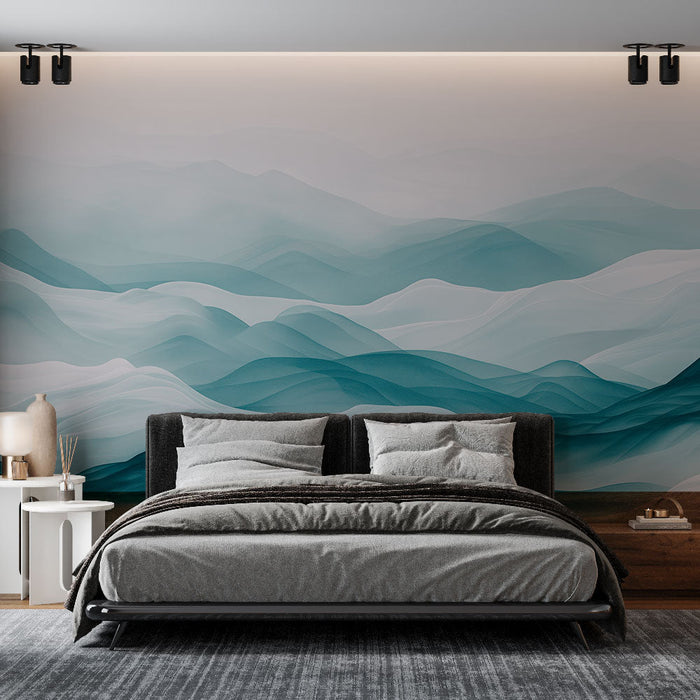 Tapet japandi cu valuri în nuanțe de verde de mare