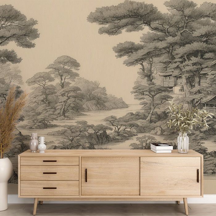 Papel de parede mural japonês | Floresta asiática de estilo japonês