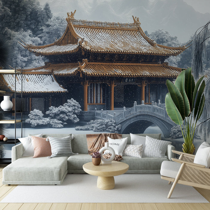 Tapet gradina-asiatica | Pavilion tradițional sub zăpadă