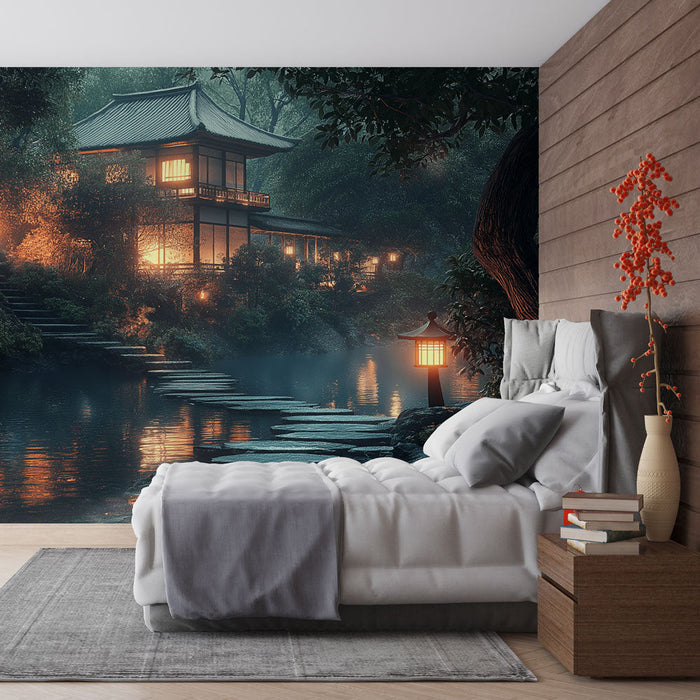Tapeta Japanski vrt | Mirna atmosfera s lampionima i tradicionalnom kućom